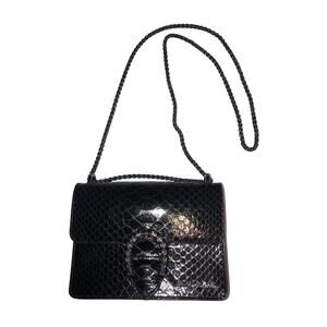 Marina Galanti Black Croc Embossed Leather Crossbody Bag Horseshoe Chain Strap